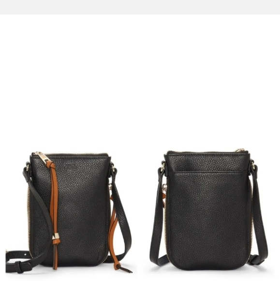 Vince Camuto Corin Phone Case & Crossbody Black Leather with Brown Tassle Pulls - Picture 1 of 11